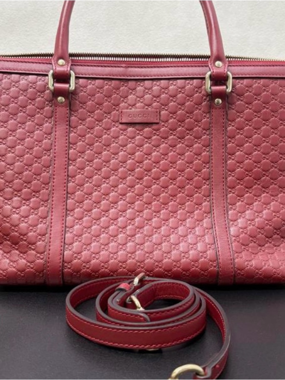 Gucci Pink Leather Embossed Shoulder Tote with Strap